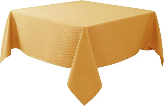 Biscaynebay Fall Tablecloth Textured Fabric Square Tablecloths 54x54'', Fall Gold Thanksgiving Autumn Harvest Water Resistant Fabric Tablecloths for Kitchen, Dining, Wedding, Parties Machine Washable