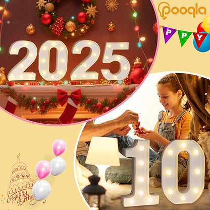 Pooqla Decorative Led Light Up Number Letters, White Plastic Marquee Number Lights Sign Party Wedding Decor Battery Operated Number (0)