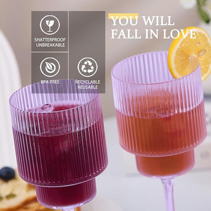 Plastic Goblets Wine Glasses - 12Oz Acrylic Wine Glasses Origami Unbreakable Clear Plastic Cocktail Glasses Recyclable Shatterproof Reusable Wine Cups for Parties & Weddings (Purple 1)