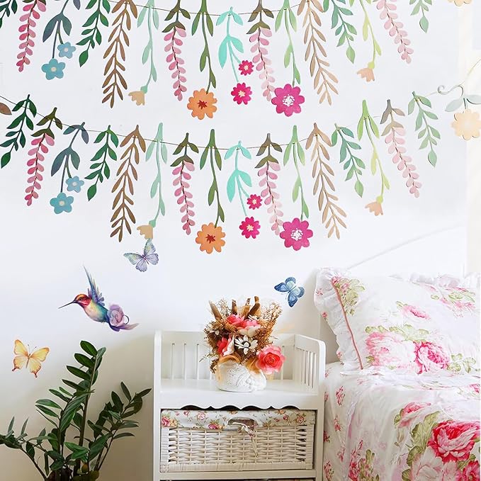 2PCS Flower Party Banner Wildflower Party Decorations Double-Sided Waterproof Flower Garland Baby Shower Birthday Tea Party Supplies Garden Picnic Wedding Backdrop Indoor Outdoor