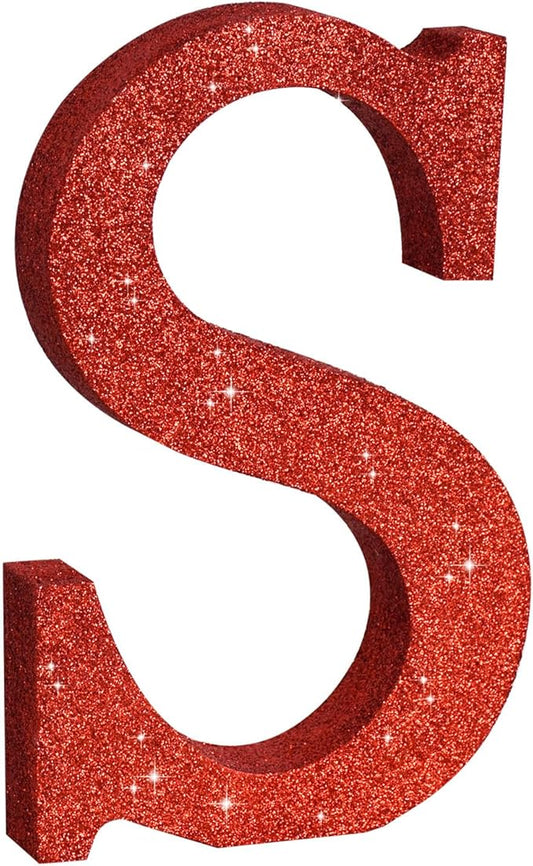 TONIFUL 8 Inch Red Glitter Letter S Table Centerpiece A-Z Red Birthday Party Decorations,Red Alphabet S for Birthday,Chrismas,Graduation,Bridal Shower,Wedding,Anniversary Party Supplies