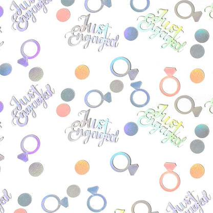 230PC Just Engaged Confetti for Engagement Party Decorations, Wedding Tables, Ring Scatters - Iridescent Themed Bridal Shower, Bachelorette, Hen Party Decor