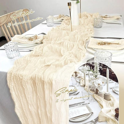 Aktor 4 Pack Ivory Table Runner Boho Cheesecloth Table Runner Semi Sheer Gauze Fabric Runners for Wedding Birthday Baby Shower Party Boho Table Decoration（Ivory）