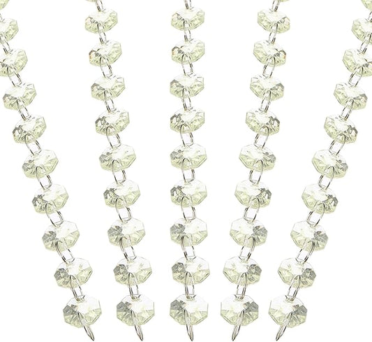 PATIKIL 14 mm Crystal Garland Strands, 32.8 Ft Acrylic Octagon Chandelier Bead Chains String for DIY Craft Wedding Party Home Decorative Jewelry Making, Champagne