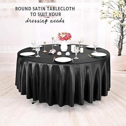 10 Packs Satin Tablecloth 120 Inch Black Round Table Cloth Silk Tablecloth Smooth Fabric Overlay Satin Table Cover Decoration for Wedding Party Banquet Events
