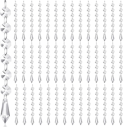 Nuenen 100 Pcs Acrylic Hanging Crystals for Centerpieces Chandelier Clear Crystal Garland Strands Ornament Acrylic Clear Beads Prisms Pendant for Christmas Tree Window Home Decoration(Icicle)