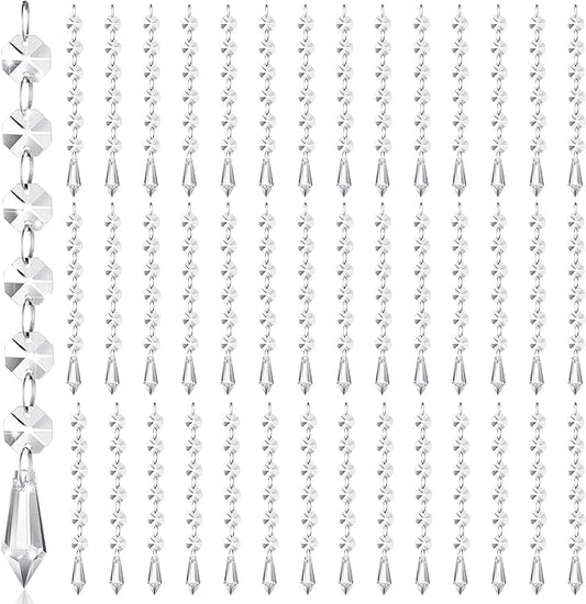 Nuenen 100 Pcs Acrylic Hanging Crystals for Centerpieces Chandelier Clear Crystal Garland Strands Ornament Acrylic Clear Beads Prisms Pendant for Christmas Tree Window Home Decoration(Icicle)