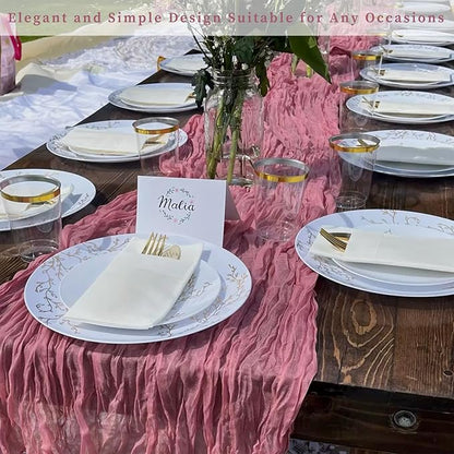 12 Pack Dusty Rose 10FT Cheesecloth Table Runner 20 x 120 Inch Long Rustic Gauze Fabric Cheese Cloth Table Runner for Wedding Bridal Baby Shower Table Decorations Boho Sheer Birthday Party Table Decor