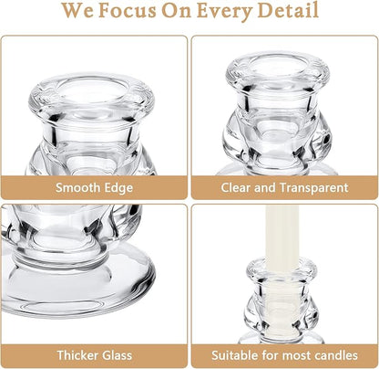 24 Pcs Candlestick Holders Glass Clear Taper Candle Holders 2.2" High Candle Stick for Wedding Centerpieces Decor Party Supplies