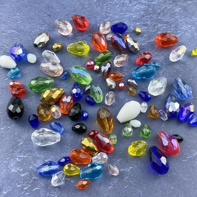 100pcs 8x12mm Teardrop Crystal Glass Beads Vertical Hole Faceted Glass Teardrop Spacer Beads for Bracelets Necklace Earring DIY Jewelry Making Craft(Transparent AB)