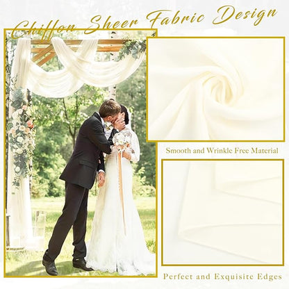 Wedding Arch Draping Fabric 2 Panels 20Ft Length x 28" Width Ivory Arch Drapes Chiffon Fabric Sheer Curtains Backdrop for Party Bridal Ceremony Ceiling Decor Wedding Stage Reception Decorations