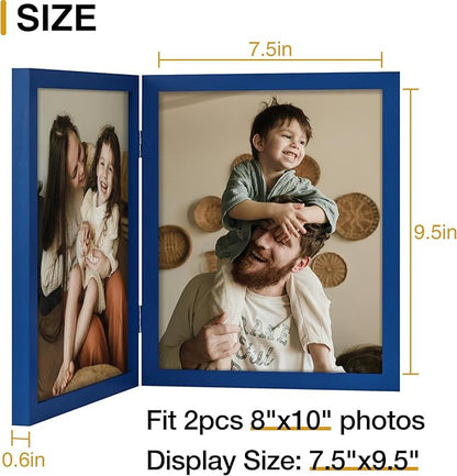 decorUhome Double 8x10 Picture Frame Vertical, Engineered Wood Bifold Photo Frame with Plexiglass for Tabletop Display, 8x10, Royal Blue