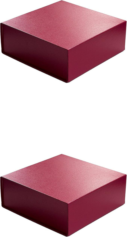 CECOBOX - Gift Boxes with Lids for Presents 6"x6"x2.75" - Matte, Collapsible Magnetic Closure Gift Box - Groomsmen & Bridesmaid Proposal Boxes, Wedding, PR, Birthdays, Holidays (Scarlet Leatherette)