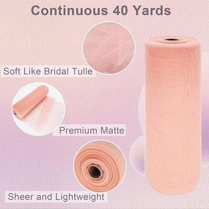 Blush Tulle Fabric Roll Spool Bolt (54 Inch by 40 Yards) Large Tulle Wedding Party Decoration, Tutu Skirt, Table Runner, Gift Wrapping, Bridal Shower, Soft & Drape (Blush)