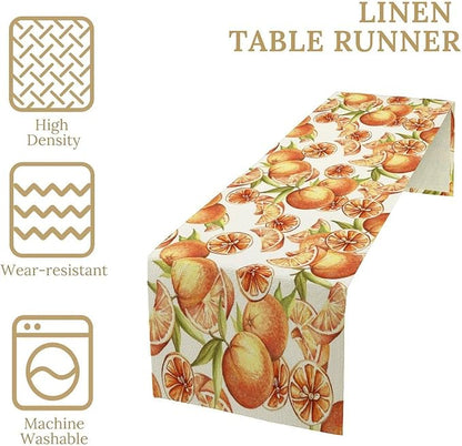 Spring Summer Orange Citrus Table Runner Sweet Fruit Botanical Print Little Cutie Dinner Runner for Farmhouse Baby Shower Party Holiday Home Kitchen Dining Table Decor 13x108