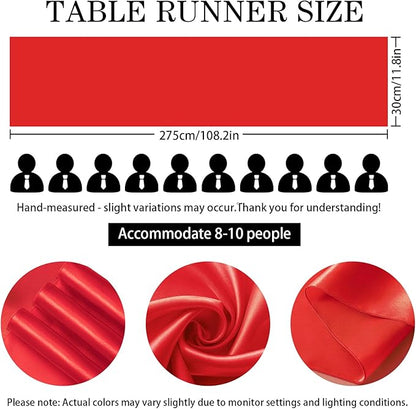 SHEJIZE 10 Pack Red Satin Table Runner 12x108 Inches Long, Bright Silky Smooth Satin Table Runner Table Decor for Wedding Banquet Christmas Prom Event Birthday Party