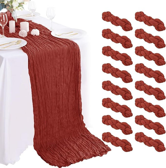 16PCS Terracotta Cheesecloth Table Runner 10FT Table Runner Cheesecloth 35x120Inch Boho Gauze Cheese Cloth Table Runner Long Rustic Sheer Table Runners for Wedding Party Baby Bridal Shower Table Decor
