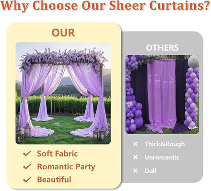 DUOBAO Lavender Chiffon Backdrop Curtain-2 Panels 29"x120" Wide 74cm by 300cm Length Sheer Wedding Backdrops Drapes Beach Curtains for Living Room Voile Window Drape Polyester Photography Background