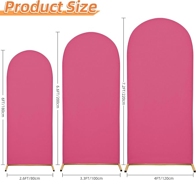 Wedding Arch Covers Arch Backdrop Cover Arch Stand Covers 7.2FT 6.6FT 6FT Set of 3 Arch Cover Spandex Fabric Stretchy Backdrop for Wedding Birthday Party Decoration Baby Shower (Rose Red)