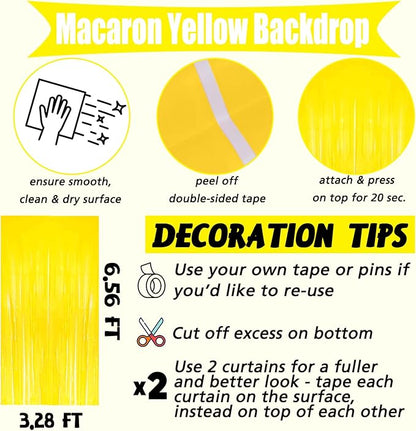 4 Pack Yellow Fringe Curtain Backdrop, 3.2Ft x 6.6Ft Metallic Tinsel Foil Fringe Streamers Background for Photo Booth Birthday Wedding Baby Shower Carnival Easter Mother’s Day Party Decorations