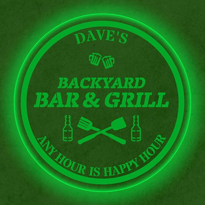 Custom Acrylic LED Bar Sign – Personalized Color Changing Wall Decor for Backyard Patio, Home Bar, Kitchen, or Man Cave (Bar & Grill, 20 INCHES)