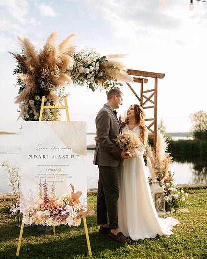 Gold Easel Stand for Wedding Signs with Adjustable Chain, Heavy Duty Metal Display Stand for Art, Welcome Signs, Posters, Pictures, Paintings,Posters & Commercial Display