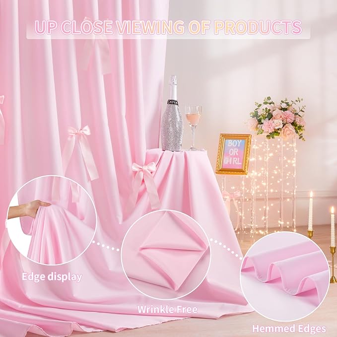 Pink Backdrop Curtain 2Panels : 11.6×8ft Wedding Backdrop Wrinkle Free Polyester Background - Bridal Shower Outdoor Decorations