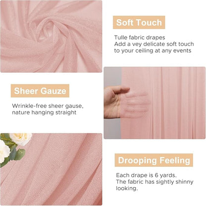Wokceer Blush Wedding Arch Draping Fabric Backdrop 2 Panels 28.7" X 20FT Sheer Drapes Fabric for Wedding Arbor Ceremony Party