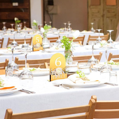 Table Number 1-15 for Wedding Reception Arch Acrylic Wedding Table Number with Flower Trough 5" x 7" Mirrored Rustic Centerpiece for Reception Bridal Shower Party Catering Banquet(Gold)