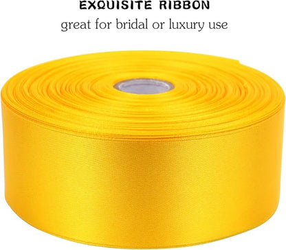 Yellow Solid Satin Ribbon 1-1/2 Inch 50 Yards Solid Polyester Fabric Ribbon for Gift Wrapping Wedding Christmas Baby Shower Birthday Party Decoration Handmade Immortal Flower Craft