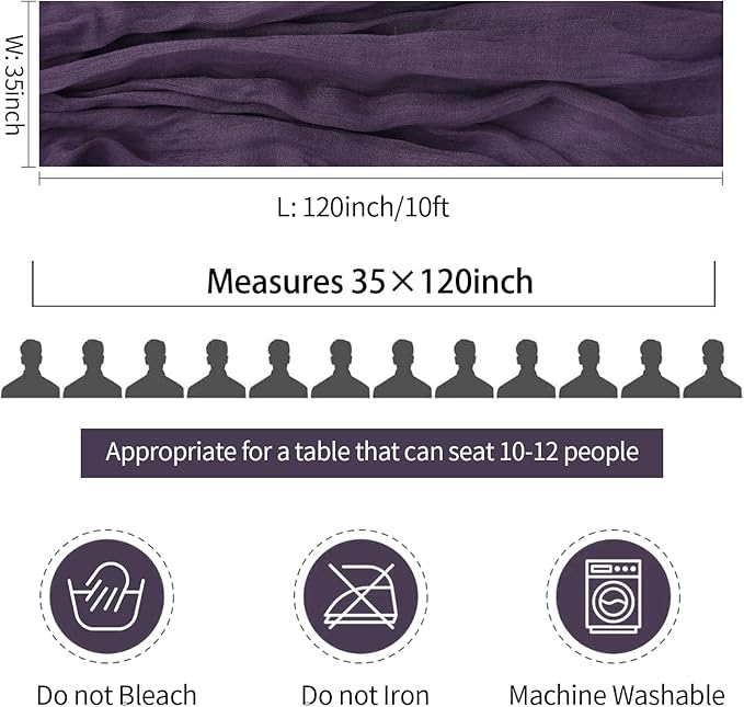 6 Pack Plum Purple Cheesecloth Table Runner 35x120 Inch Boho Gauze Table Runner Rustic Cheese Cloth Long Romantic Table Runners for Wedding Bridal Shower Birthday Party Table Decor