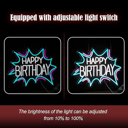 Happy Birthday Neon Sign Dimmable Celebrate Birthday Neon Light Powered by USB Gleaming LED Happy Birthday Lignt Up Sign for Birthday Paty Decoration Bedroom Birthday Gifts(16.7”*12.8”)