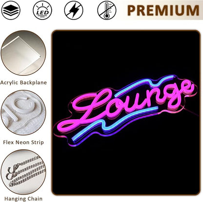 Lounge Neon Sign for Wall Decor, 16.54" x 6.69" Rest Led Signs for Room, USB Dimmable Neon Lights for Lounge Room Bar Hotel Cafe Nightclub VIP Room Man Cave Home Bedroom Decoration