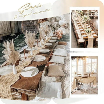 6 Pack Beige Cheesecloth Table Runner 23x120 inch Rustic Boho Gauze Table Runner 10 FT Long Sheer Cheese Cloth Fabric Table Runners for Romantic Wedding Bridal Shower Birthday Party Decor