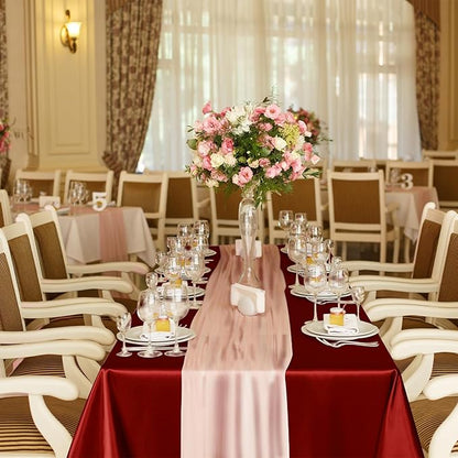 TURSTIN 1 Pack Burgundy Satin Tablecloth 102 x 58 Inch Overlay Satin Table Cover Rectangle Bright Silk Tablecloth Smooth Fabric Table Decoration for Wedding Banquet Party Events