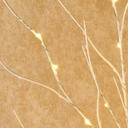BAOLITVINE Lighted White Twig Branches 32IN 200 Warm White Fairy Lights, Lighted Willow Branches Plug in with Timer, Dimmer for Home Bedroom Fireplace Christmas Decoration Inside Outdoor