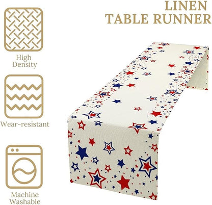 4th of July Table Runner, American Stars Patriotic Independence Day Table Runner for Indoor Outdoor Party Home Kitchen Dining Table Decor, Blue Red, 13x90inch