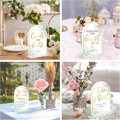 4-Piece Acrylic Wedding Sign Set for Ceremony & Reception - 5x7 Inch White Guest Book, Cards & Gifts, Please Sign Our Guest Book, Please Take One, In Loving Memory - Wedding Decor Bundle