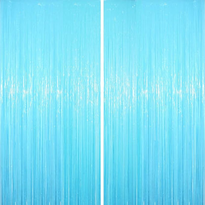 2 Pack Pastel Blue Tinsel Foil Fringe Curtains, Blue Party Decorations, Metallic Tinsel Party Streamers Backdrop for Birthday Baby Shower Gender Reveal Wedding Party Decorations