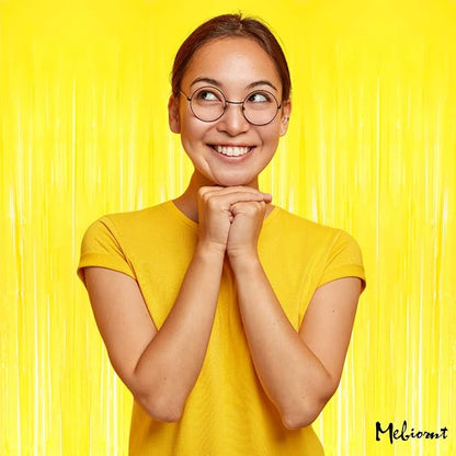 4 Pack Yellow Fringe Curtain Backdrop, 3.2Ft x 6.6Ft Metallic Tinsel Foil Fringe Streamers Background for Photo Booth Birthday Wedding Baby Shower Carnival Easter Mother’s Day Party Decorations