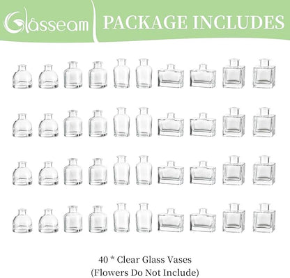 Glasseam Mini Bud Vases in Bulk 40: Clear Small Flower Vases for Centerpieces Cute Tiny Glass Vase for Flowers Modern Decorative Wedding Table Centerpiece for Dining Room Decor
