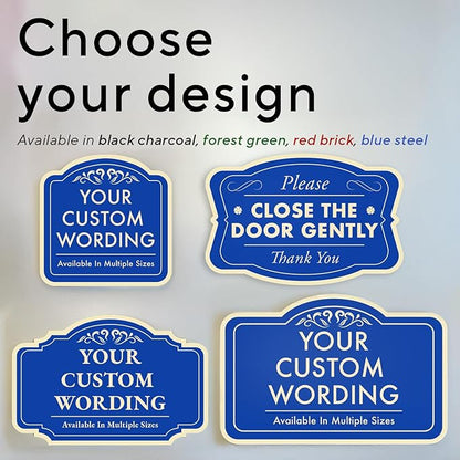 Custom Decorative Outdoor Metal Sign, Personalized Aluminum Driveway Sign - Waterproof, Made in USA - Design 3 Blue Steel 18x18 In