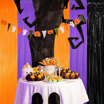 GOER 3.2 ft x 8.2 ft Metallic Tinsel Foil Fringe Curtains for Halloween Birthday Graduation New Year's Party Decorations(1 Pack,Black&Orange&Purple)