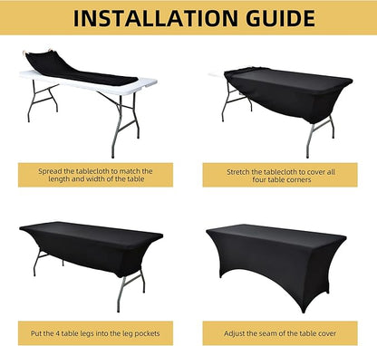 10-Pack 4ft Black Spandex Table Covers for Rectangular Folding Tables - Wrinkle Resistant Stretch Tight Table Cloths - Fitted Table Protector for Parties, Trade Shows, Banquet, and Wedding