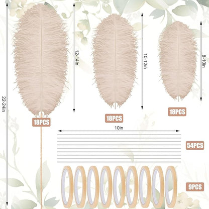 Yuxung 6 Sets Wedding Table Centerpiece Accessories Including 159 Pieces Natural Ostrich Feather Bulk Plastic Vases and Beads Necklaces for Wedding Home Party Centerpiece Supplies(Champagne)