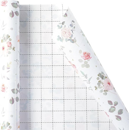 Ulmasinn Floral Wrapping Paper Roll - 17 Inches x 33 Feet - Vintage Romantic Rose Flower Gift Wrap with Cut Lines for Wedding, Birthday, Bridal Shower, Mother’s Day