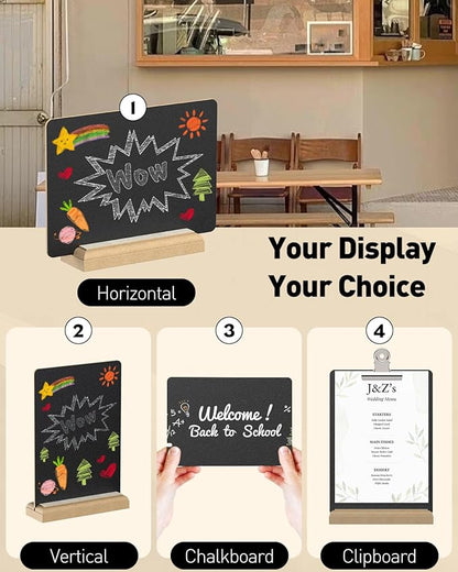 Uniclife 3 Pack Small Chalkboard Sign with Stand & Chalk Markers Double-Sided Wooden Chalk Board Sign for Tables Reusable Message Board Menu Board for Wedding Party Restaurant Food Display