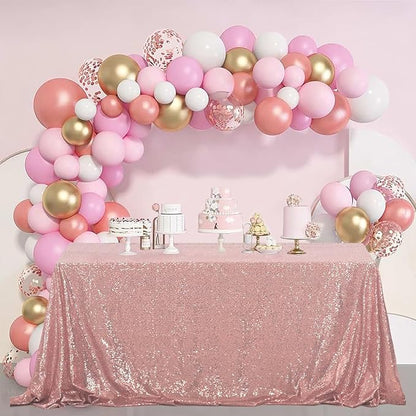 OQSQ Rosegold Rectangle Sequin Tablecloth - 60x102 inch, Glitter Drape Table Cloth, Sparkle Sequence Table Overlays for Wedding Birthday Party Baby Bridal Shower
