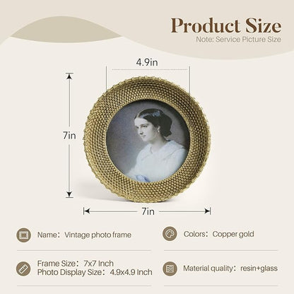 Cuspin Vintage Gold 5x5 Picture Frame, Gold Metal Rattan Textured Hand-Crafted Photo Frame with Glass Front Antique Picture Frame for Tabletop Display & Wall Display, Retro Design Home Decor