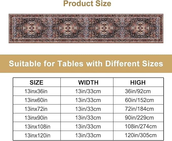 Vintage Boho Floral Table Runner, Rustic Country Farmhouse Black Bohemia Flower Pattern for Home Kitchen Table Decor Dining Coffee Room Party Decor 13x120in